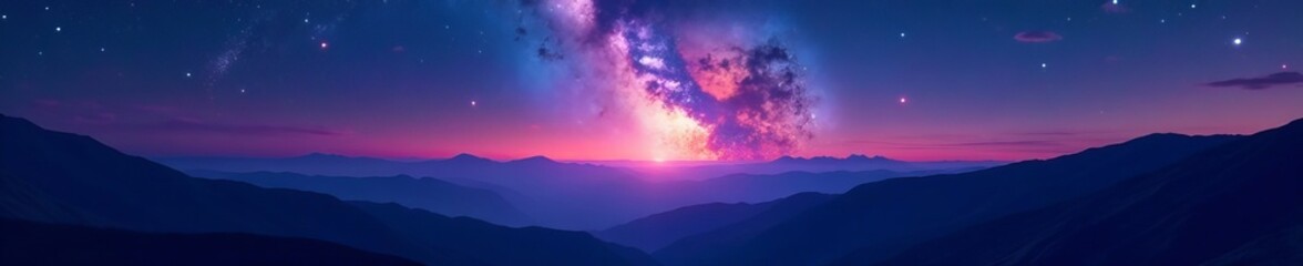 Obraz premium Silhouette of mountains with Milky Way and light painting in sky, nature, astronomical