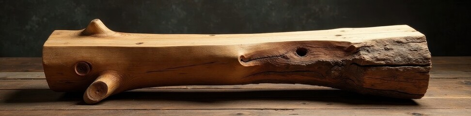 Long handcrafted log bench, raw wood grain visible, handmade, durable, wood grain