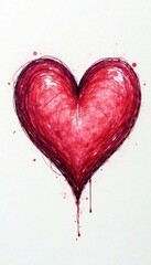 Hand-drawn heart sketch, delicate lines, white background, abstract, white background