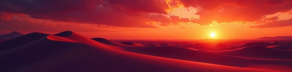 Silhouetted dunes against fiery sunset sky, fine sand details , view, ocean, landscape