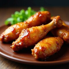 Pile of glistening grilled chicken wings, sauce drizzled, food background, photography, high resolution