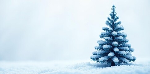 Snowy blue Christmas tree on white background, snow, blue