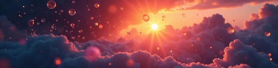 Tiny carbon fragments suspended in the sky radiate ethereal glow, glowing, dreamy