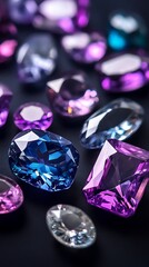 Fototapeta premium Set of precious stones isolated on black background. Collection of different gems.