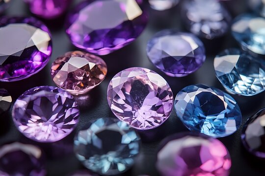 Set of precious stones isolated on black background. Collection of different gems.