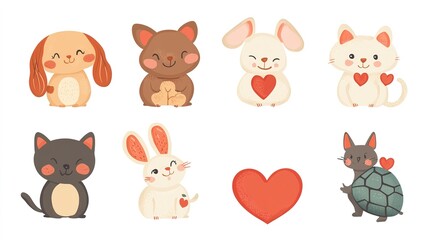 Obraz premium Lovable pet animal cat dog with heart, Valentine’s Day, isolated on white background. 