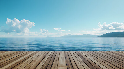 Fototapeta premium Scenic wooden platform extending towards the vast ocean with a breathtaking view