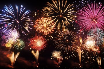 Naklejka premium Vibrant Fireworks Display Illuminating Night Sky