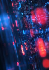 Fototapeta premium Abstract digital data flow, red and blue glowing lines.