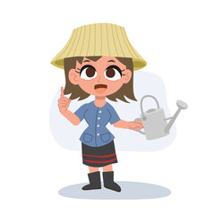 cute thai farmer woman cartoon giving agricultural advice. sharing farming knowledge