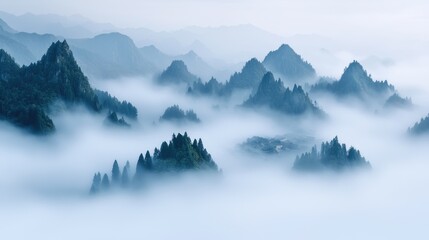 Misty Mountain Range; tranquil landscape; serene view; perfect for nature wallpapers