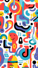 cartoon characters stylized in a clean and contemporary graphic style pattern geometric shapes design poster background