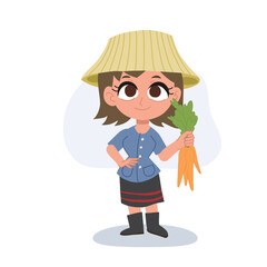 Adorable Thai Woman Farmer Harvesting Fresh Carrot