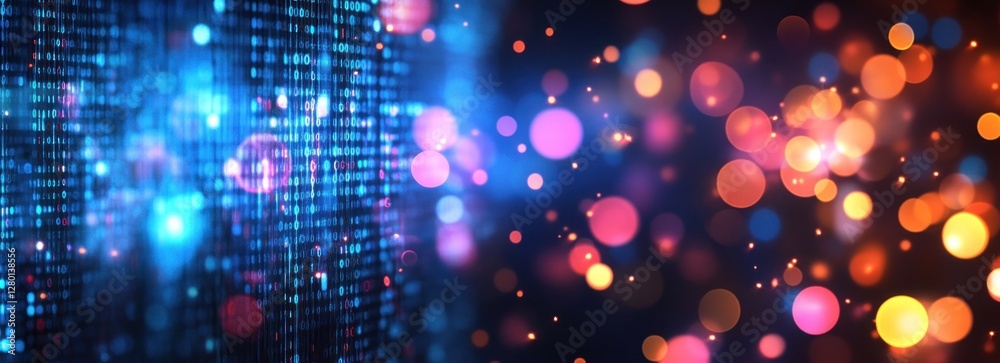 Wall mural abstract digital data stream with bokeh lights.