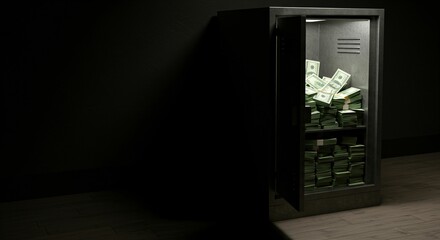 Secure Safe Filled with US Dollar Bills