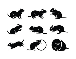 Gerbil Poses Vector Silhouette Template Collection