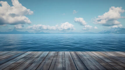 Fototapeta premium Scenic wooden platform extending towards the vast ocean with a breathtaking view