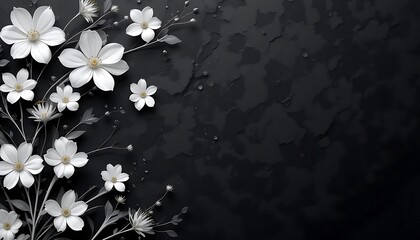 white flowers on black background