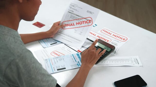 Stressed young woman has financial problems with credit card debt to pay crucial show concept of bad personal money and mortgage pay management crisis.