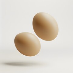 Levitating Organic Eggs Against White Minimalist Background