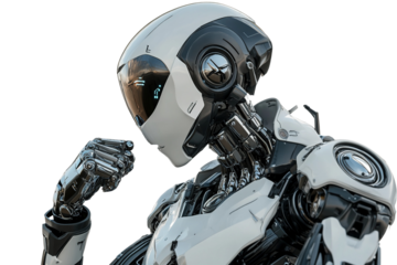 Futuristic robotic arm with blue screen technology