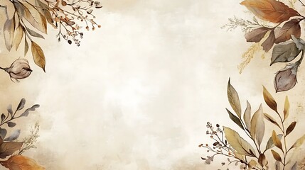 Watercolor Leaves and Flowers Creating a Beautiful Background Design