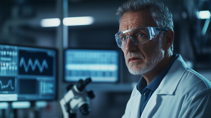 研究所のラボで最先端技術について語る科学者のインタビュー