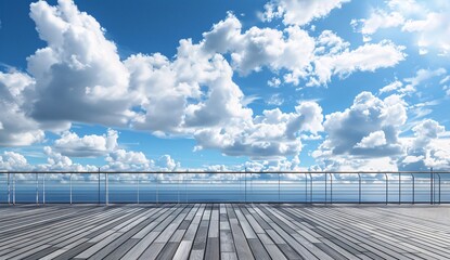 Obraz premium Serene Ocean View Deck Under a Cloudy Sky