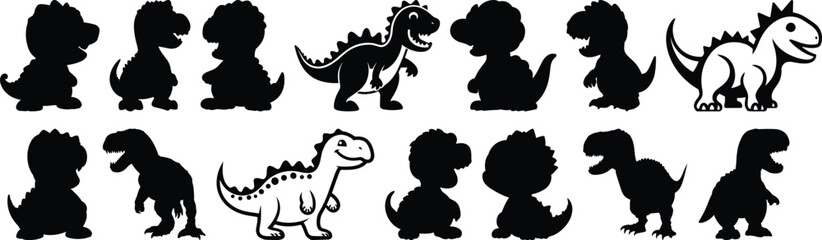Dinosaur silhouettes set, prehistoric pack of vector silhouette design, isolated background © FutureFFX