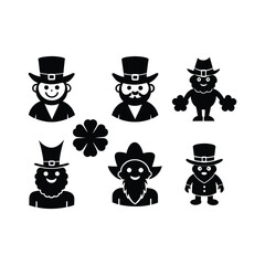 Silhouette cartoon leprechaun icons set vector illustrations.