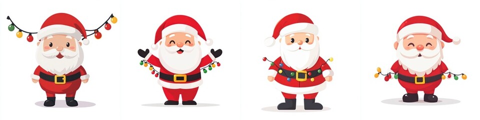 Cheerful Santa Claus Characters with Festive Christmas Lights Illustrations for Holiday Season Decor