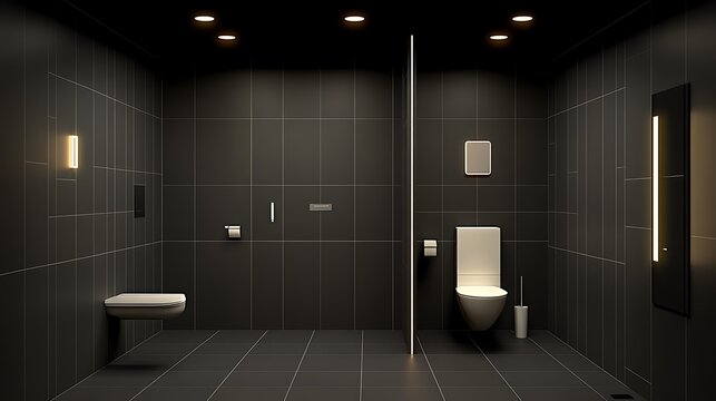 Modern Dark Bathroom: 3D Render of a Sleek, Minimalist Toilet Design AI Generated
