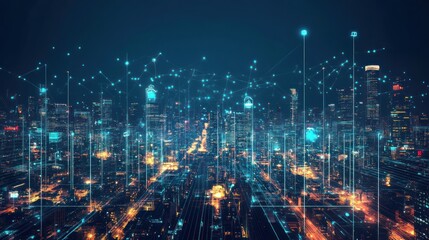 Obraz premium Smart City: Networked Urban Landscape at Night