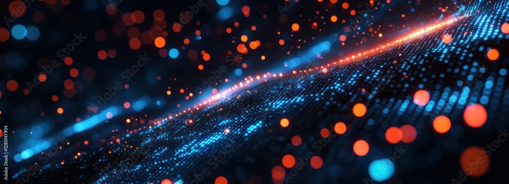 Wall mural abstract digital wave with glowing particles.