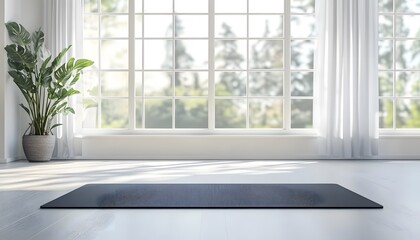 Fototapeta premium Yoga mat is on the floor by the window