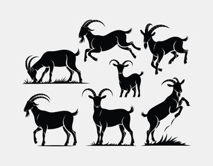 Fototapeta premium Goat Vector Silhouettes in Various Poses