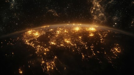 Illuminated Earth at Night Showcasing City Lights and Stars