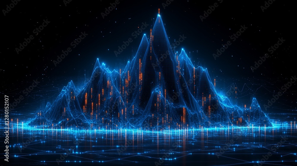 Fototapete Futuristic landscape shimmering data network background for science and technology visual effects and digital innovation concepts