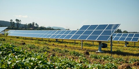 Solar-powered water pump in a green field, supporting sustainable agriculture, pump, irrigation