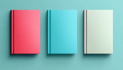 Colorful books on teal background