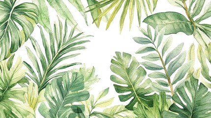 Watercolor Tropical Leaves Border  Frame   Jungle Foliage