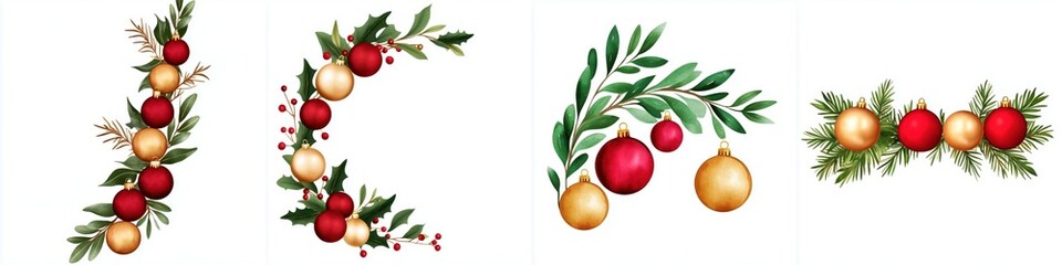 Festive Christmas Ornaments and Foliage Decoration Set for Holiday Season Celebrations and Decor
