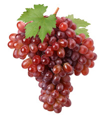 Red grape cluster (Crimson Red Seedless Grapes) with leaves isolated, transparent PNG, PNG format, cut out