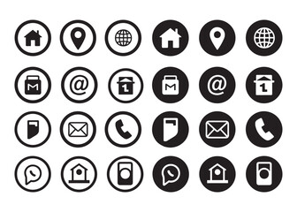 A set of black and white contact icons vector silhouette design