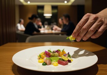 Naklejka premium Osaka Teppanyaki Kobe Beef TATARA: A restaurant offering a Japanese culinary experience with premium Kobe beef
