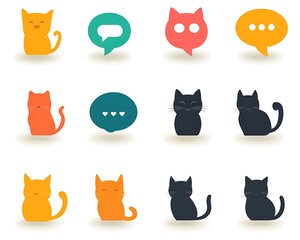 Creative vector illustration of various colorful cats and chat bubbles