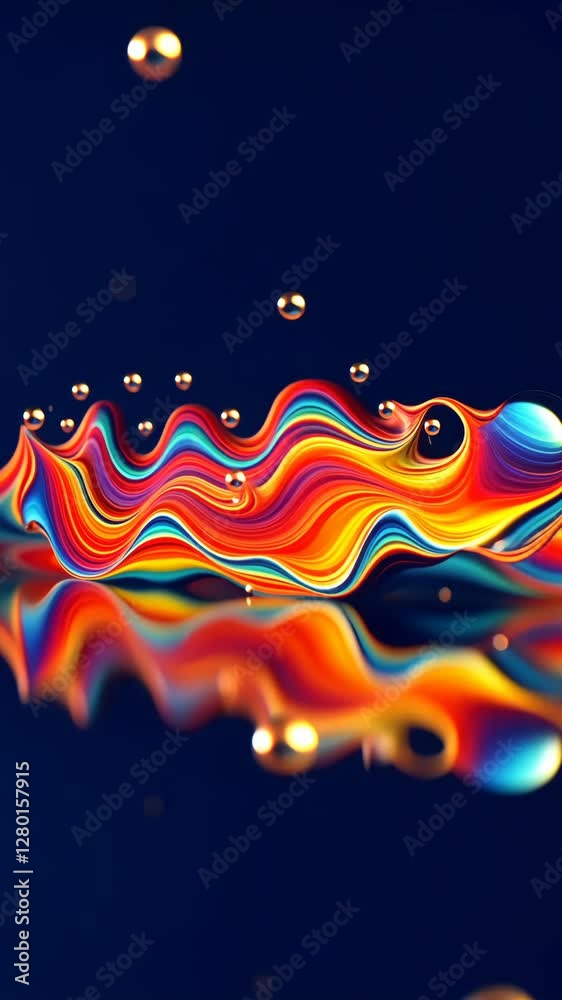 Poster A colorful wave with many bubbles in the water. The bubbles are in different colors and sizes