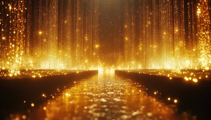 Glimmering Golden Lights Reflecting on Calm Water with Bright Sparkles Creating a Magical and Ethereal Ambiance in a Dreamlike Landscape Scene