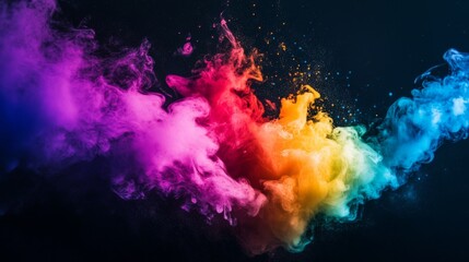 Fototapeta premium Vivid multicolor smoke explosion on black background creating dynamic abstract art