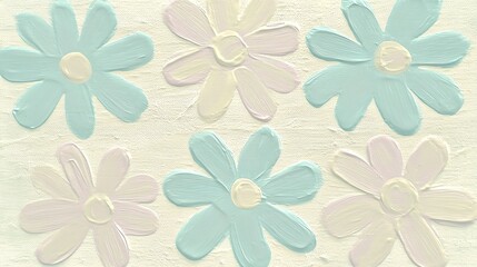 A soft, pastel-colored floral pattern featuring light blue and white flowers against a gentle background.